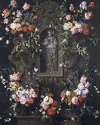 Daniel Seghers Garland of flowers with a sculpture of the Virgin Mary France oil painting artist